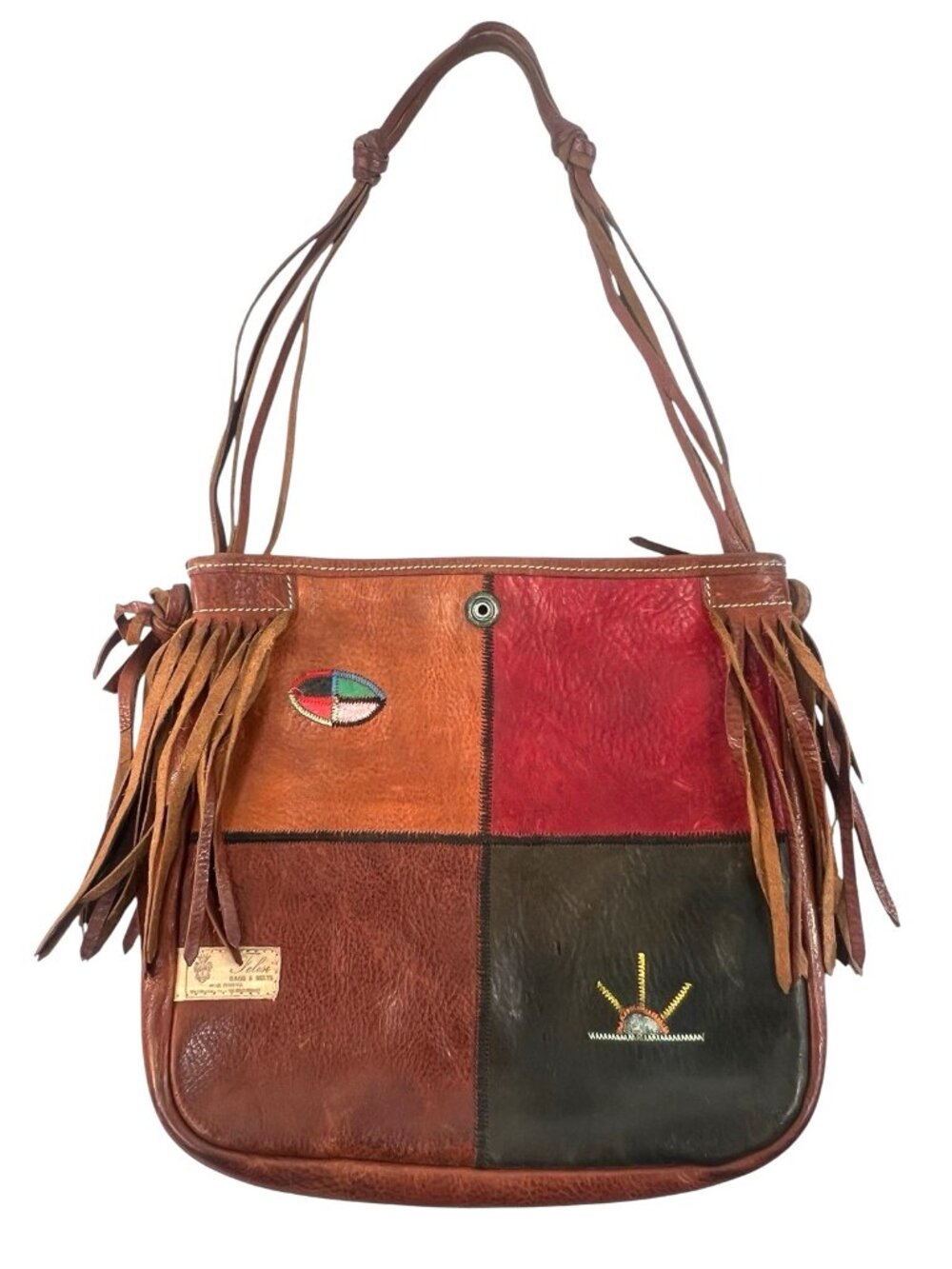 vtg 70's Felisi made in Italy crossbody messinger bag embroidered/fringe boho - Picture 3 of 13